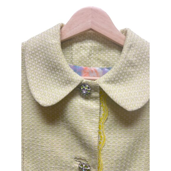 Dolce & Gabbana Spring Green & White Textured Lace Trimmed Coat - Picture 5 of 10